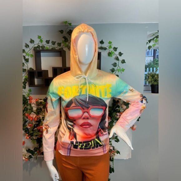 FORNITE Theme Vibin Tie Dyed Pullover Hoodie Fashion Sweatshirt L Junior RefJ027 - Picture 8 of 10
